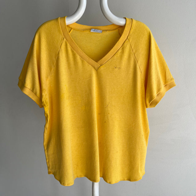 1980s Levi's Slouchy Mustard Jersey Knit Baseball T-Shirt