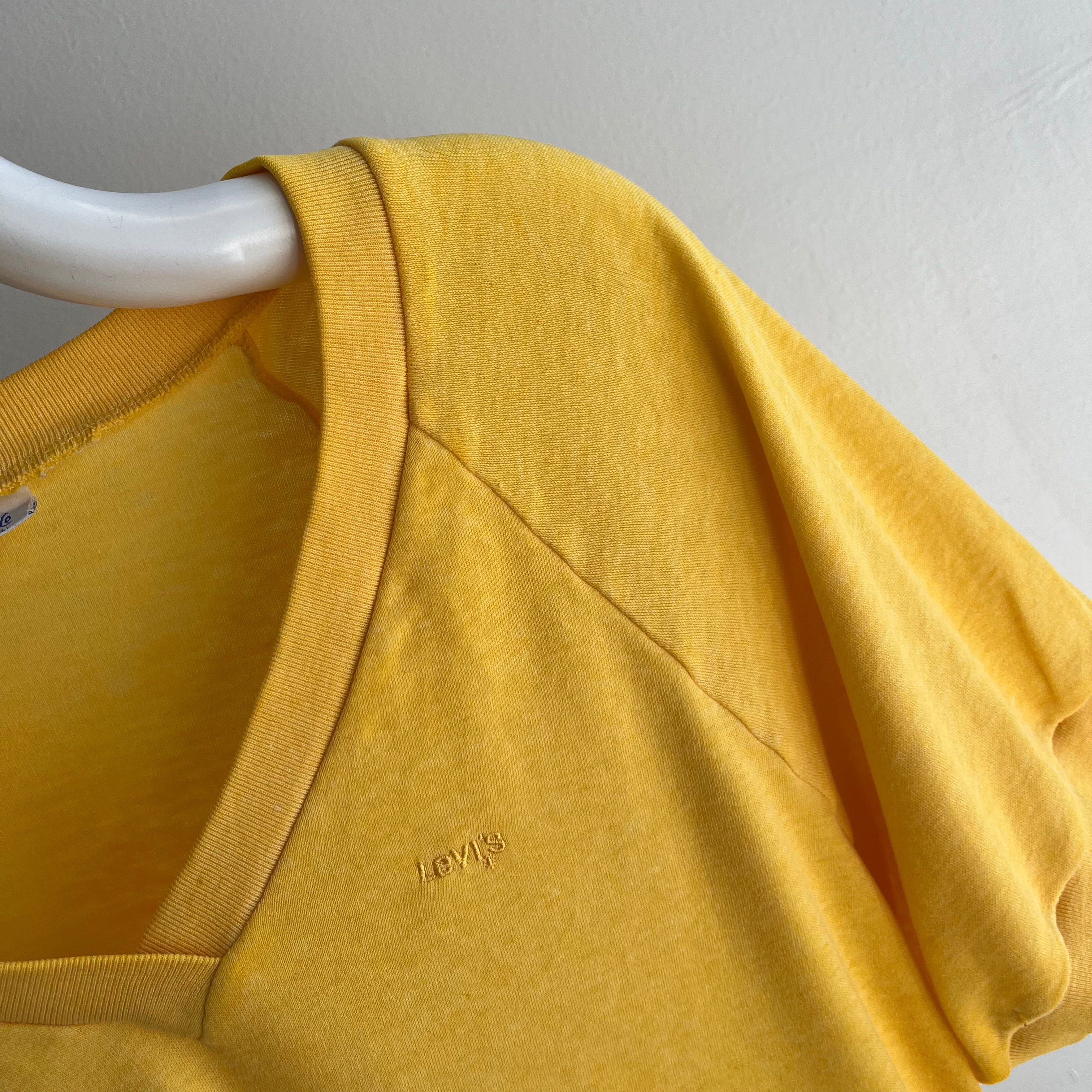 1980s Levi's Slouchy Mustard Jersey Knit Baseball T-Shirt