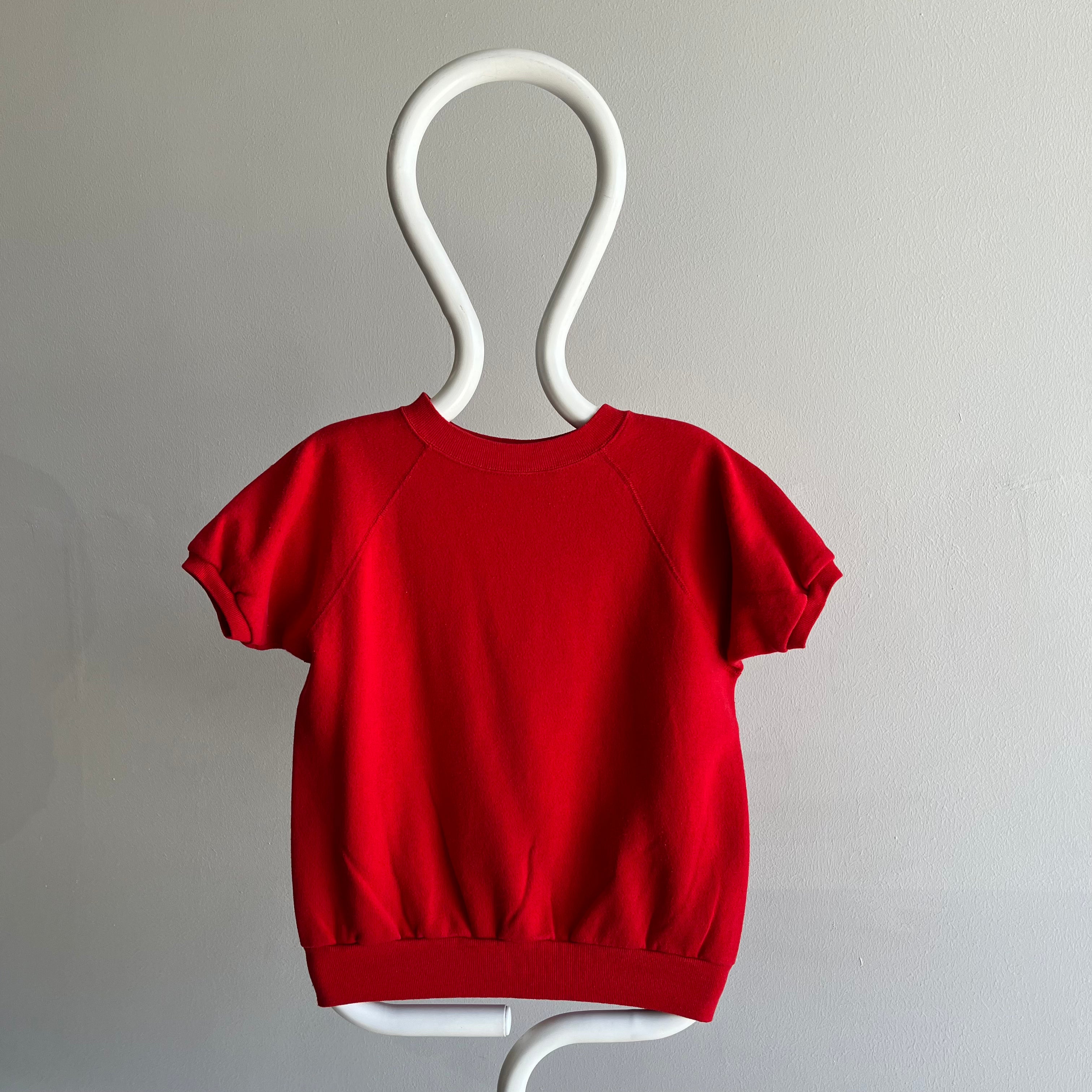 1980s Blank Red Warm Up Short Sleeve Sweatshirt