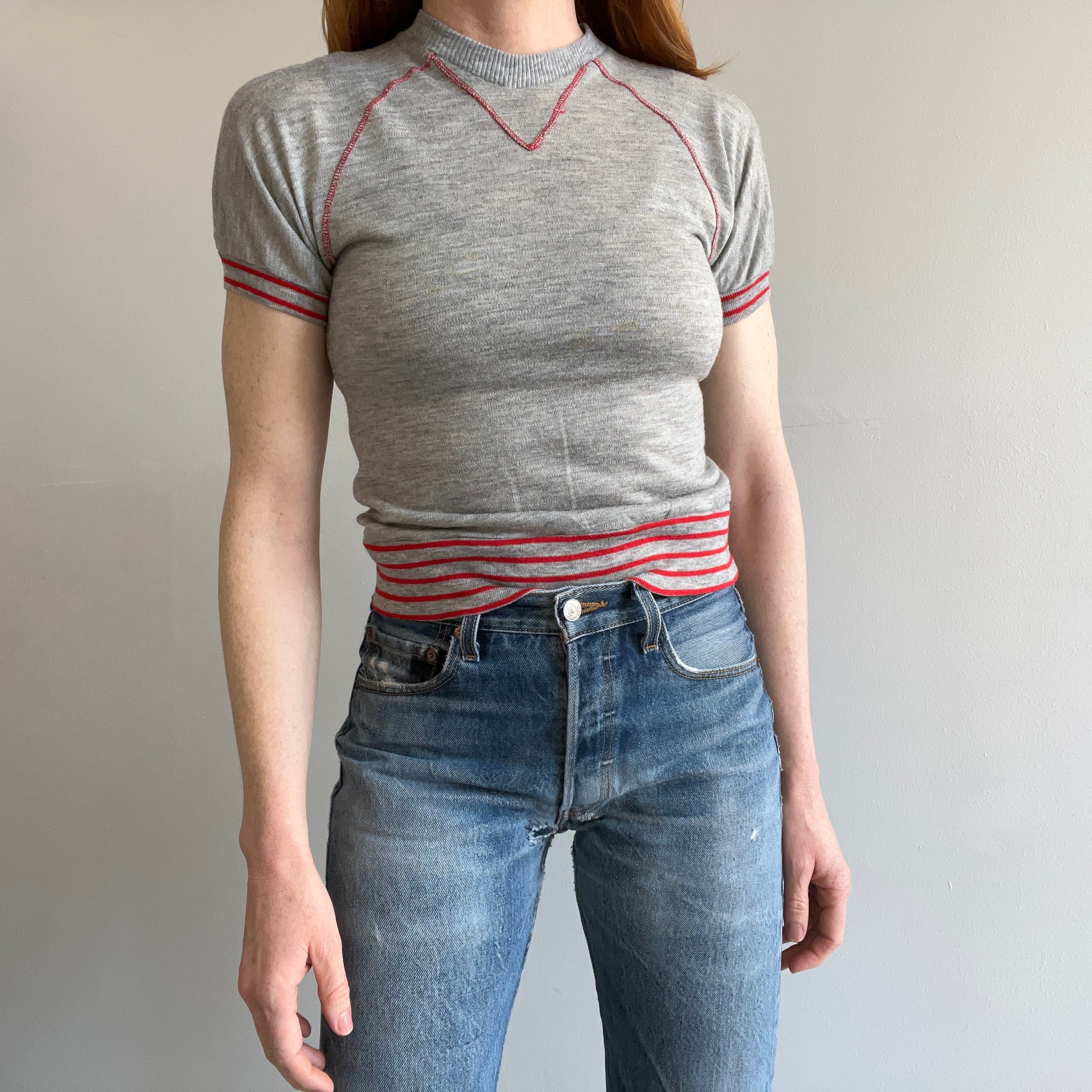 1970s Super Lightweight and Thin Warm Up with Red Contrast Stitching