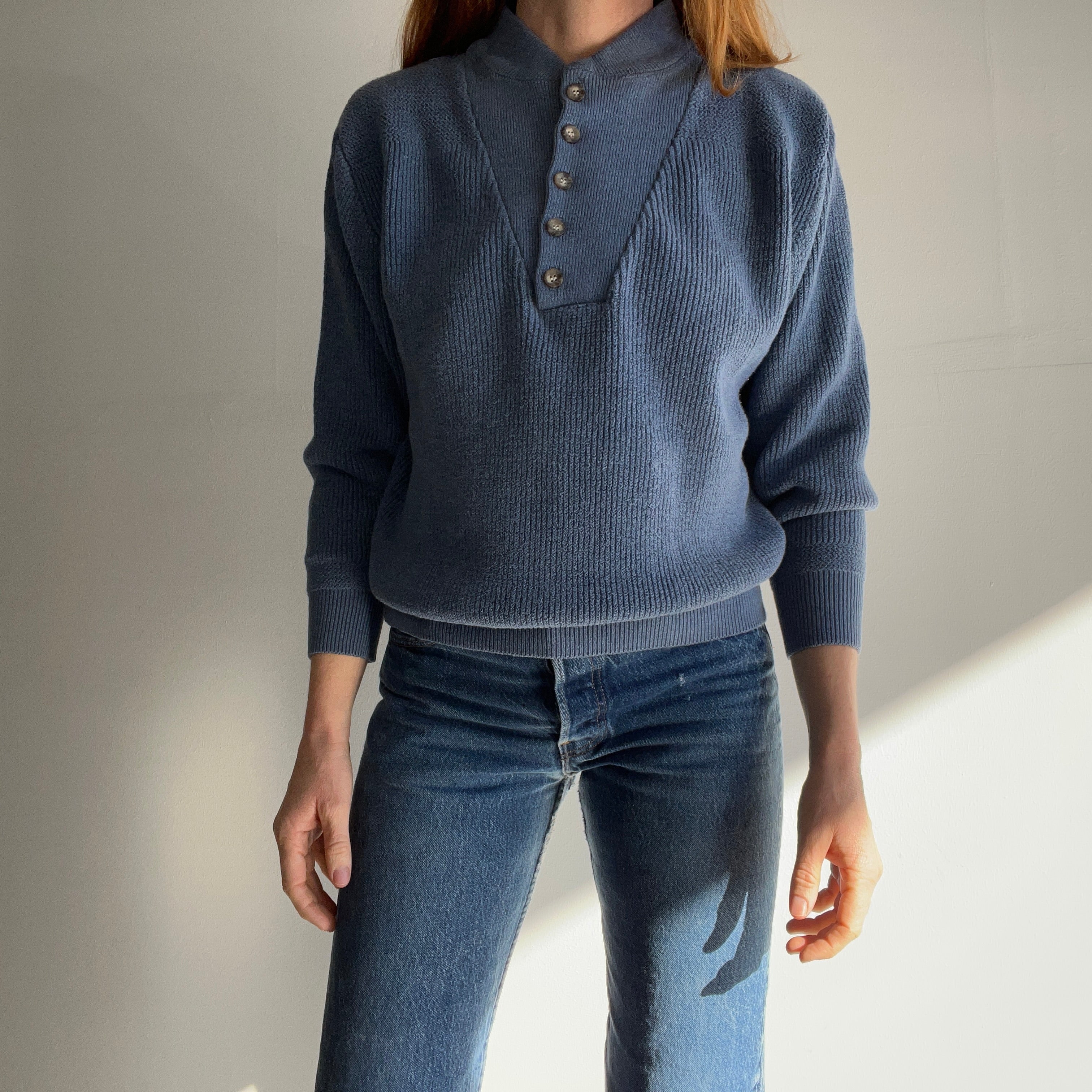 1990s L.L. Bean Baby Blue Mostly Cotton Knit Sweater