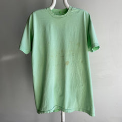 1980s Screen Stars Faded Neon Green SUPER Stained Cotton T-Shirt