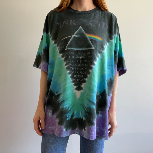 1990s Beat Up Pink Floyd Dark Side of The Moon Reprint Tie Dye T-Shirt by Liquid Blue