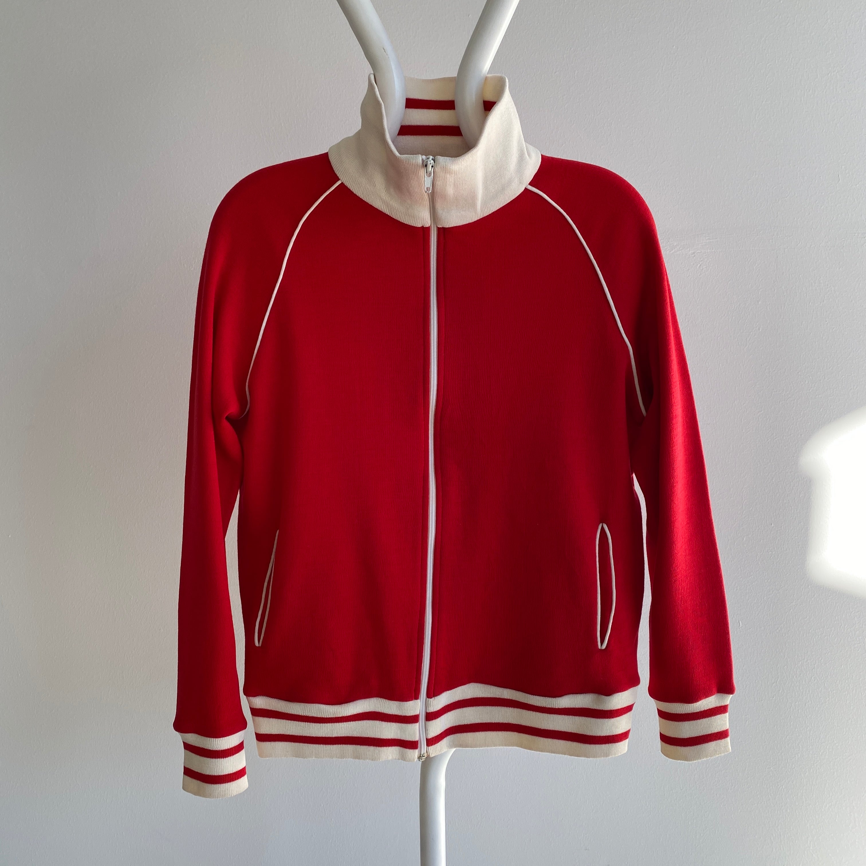 1980s SUPER SOFT Red and White Zip Up Sweatshirt