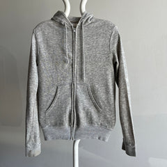 1980s Slim Fit Zip Up Gray Hoodie