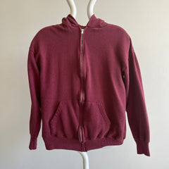 1980s Delightful Burgundy Zip Up Hoodie