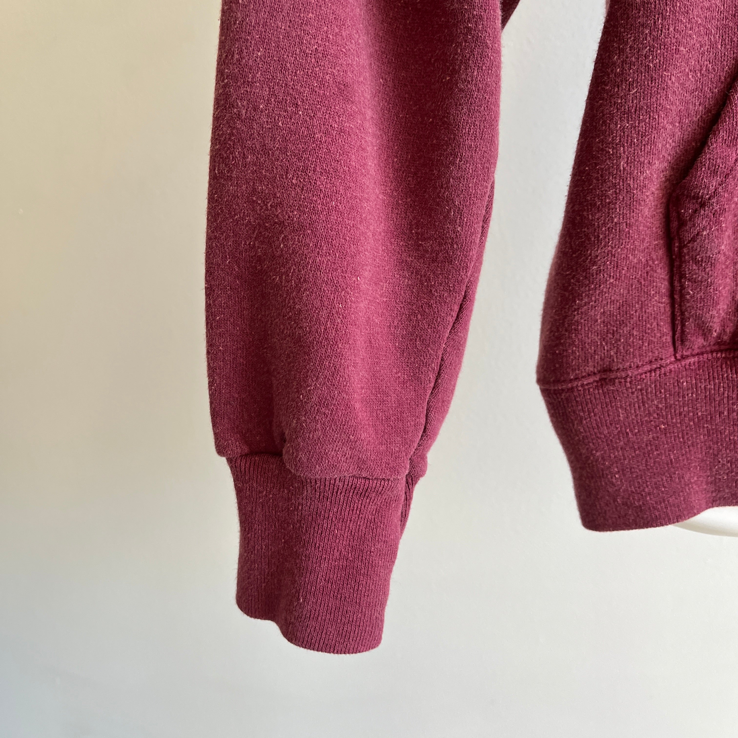 1980s Delightful Burgundy Zip Up Hoodie