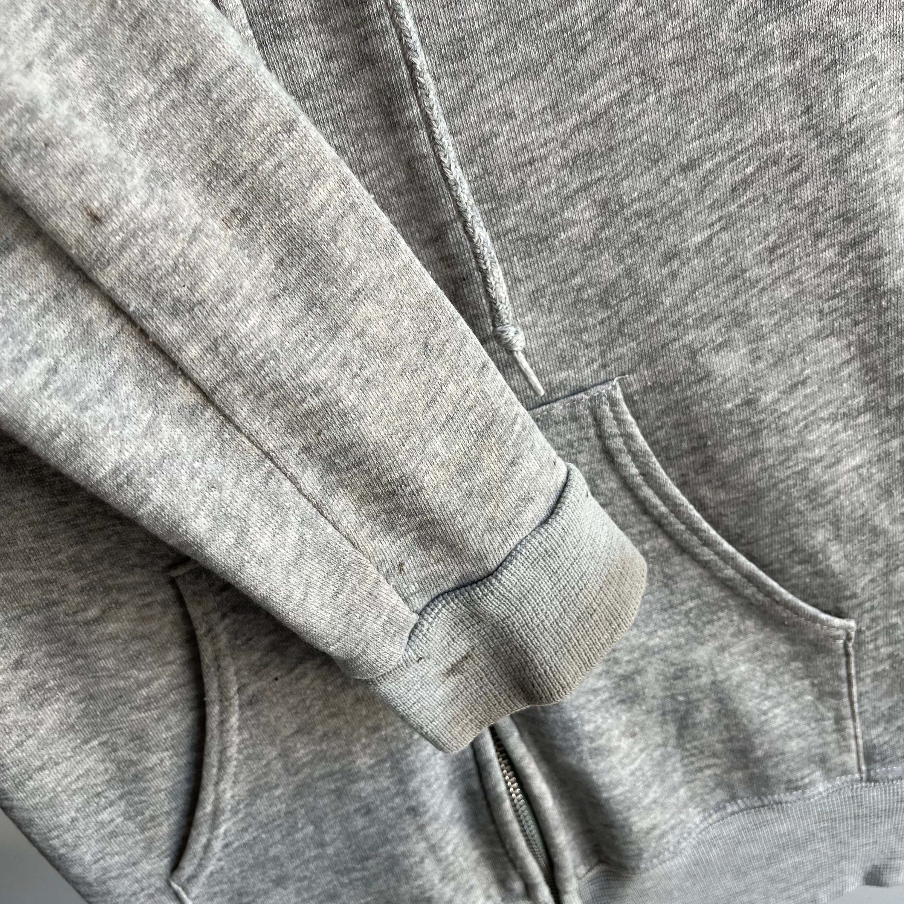 1980s Slim Fit Zip Up Gray Hoodie