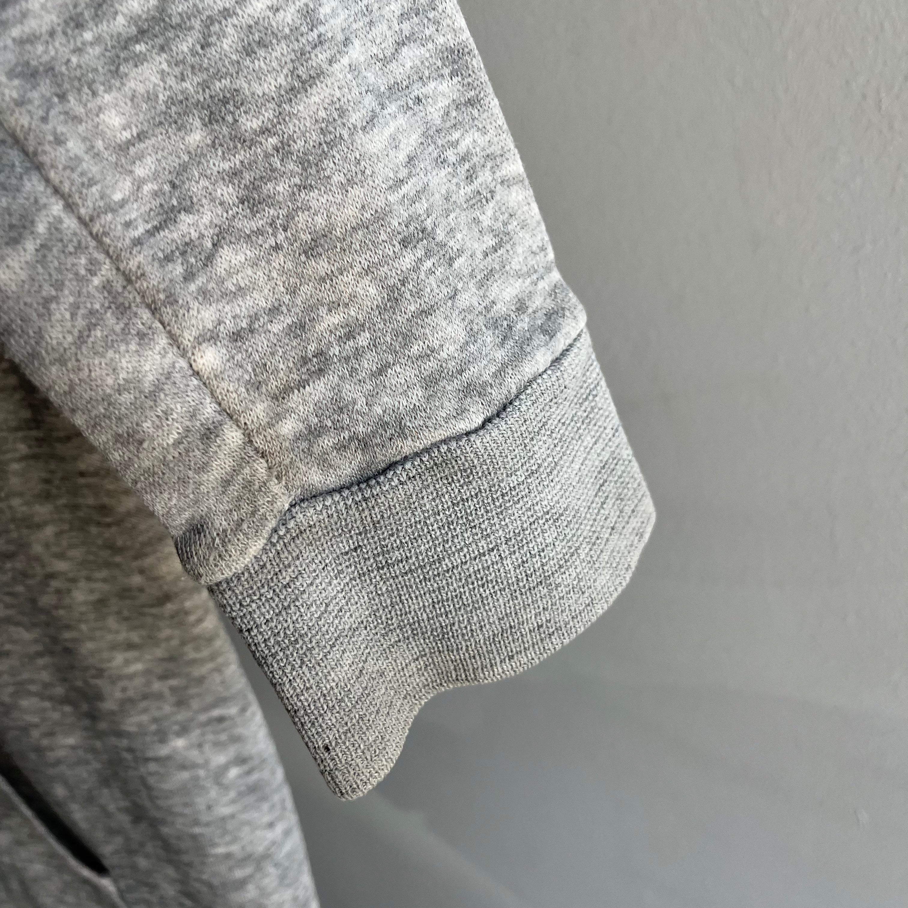 1980s Slim Fit Zip Up Gray Hoodie