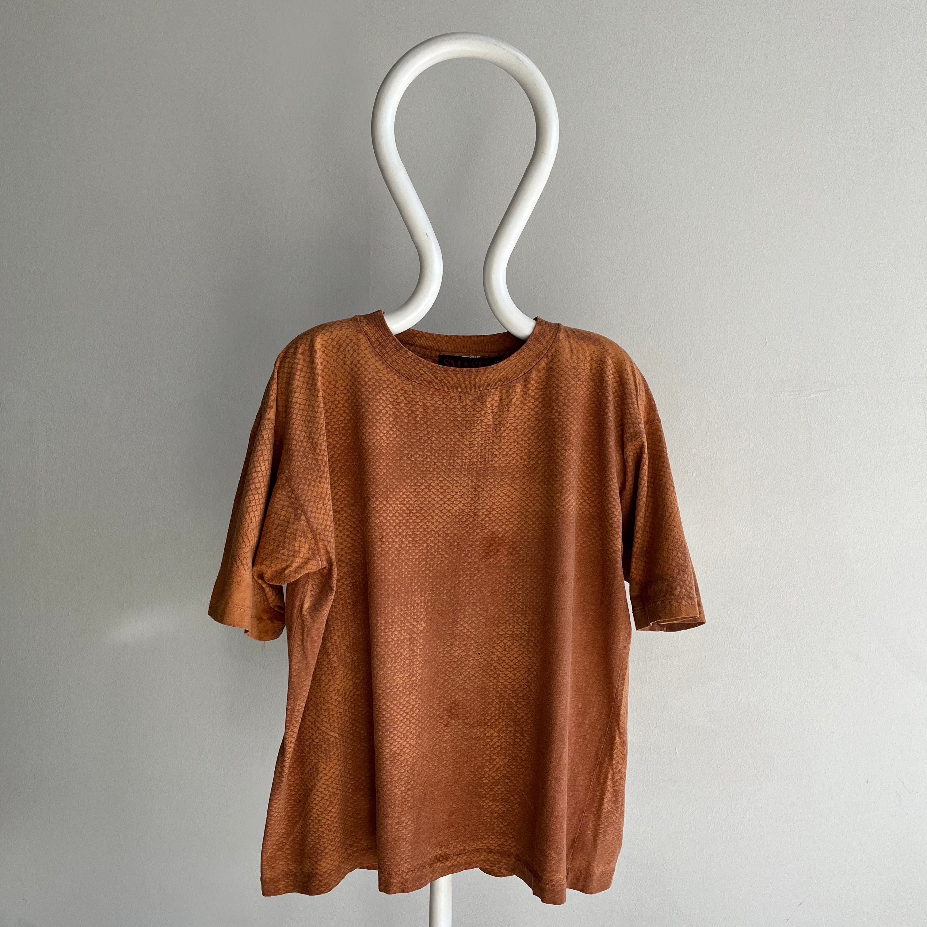 1990s Snakeskin Print Oversized Rusty Orange/Brown T-Shirt