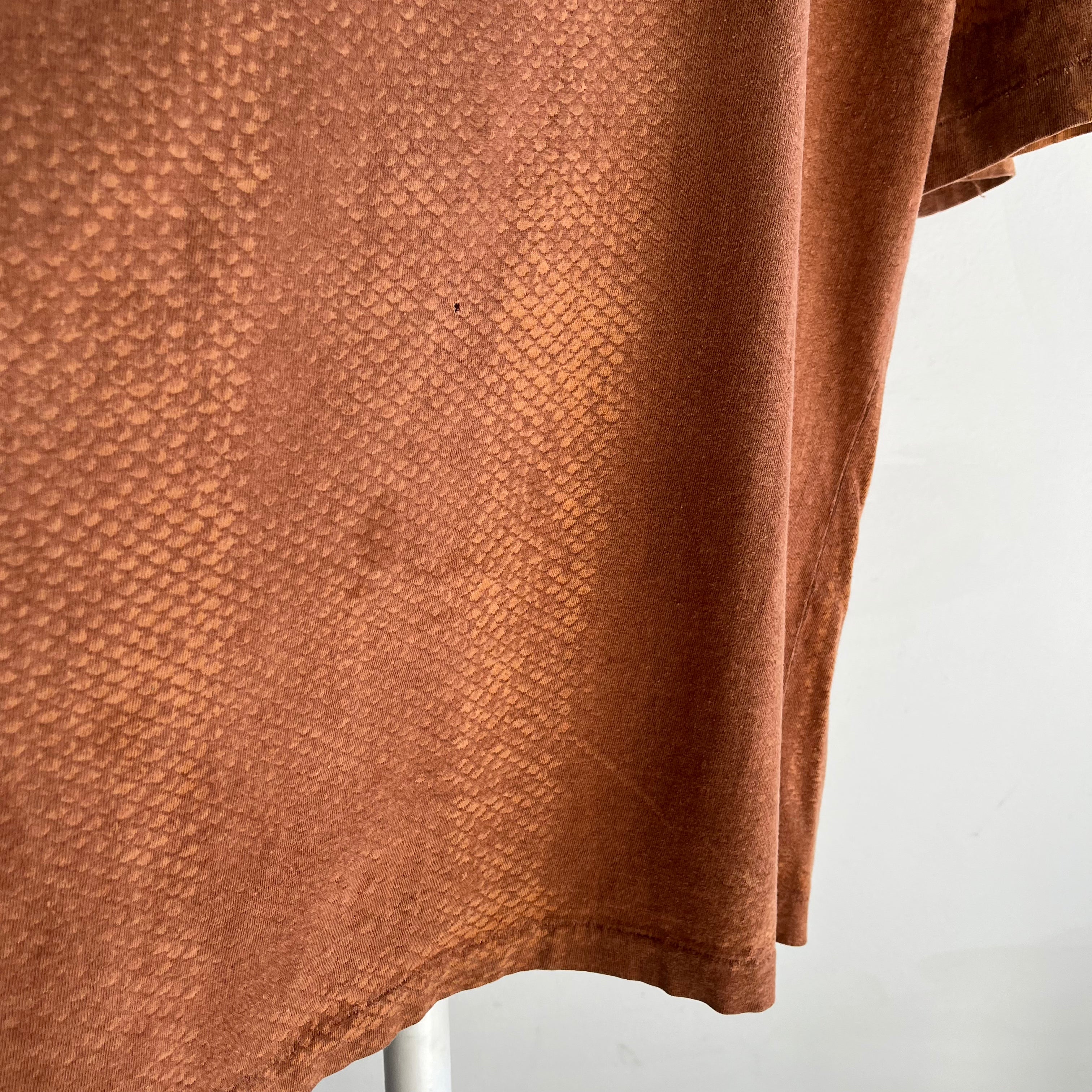 1990s Snakeskin Print Oversized Rusty Orange/Brown T-Shirt