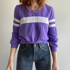 1970/80s Color Block V-Neck Purple and White Sweatshirt