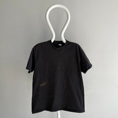 T-shirt noir vierge en coton de poids moyen des années 1990 avec usure