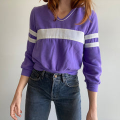 1970/80s Color Block V-Neck Purple and White Sweatshirt