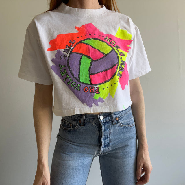 1980s Neon Volleyball Graphic Crop Top
