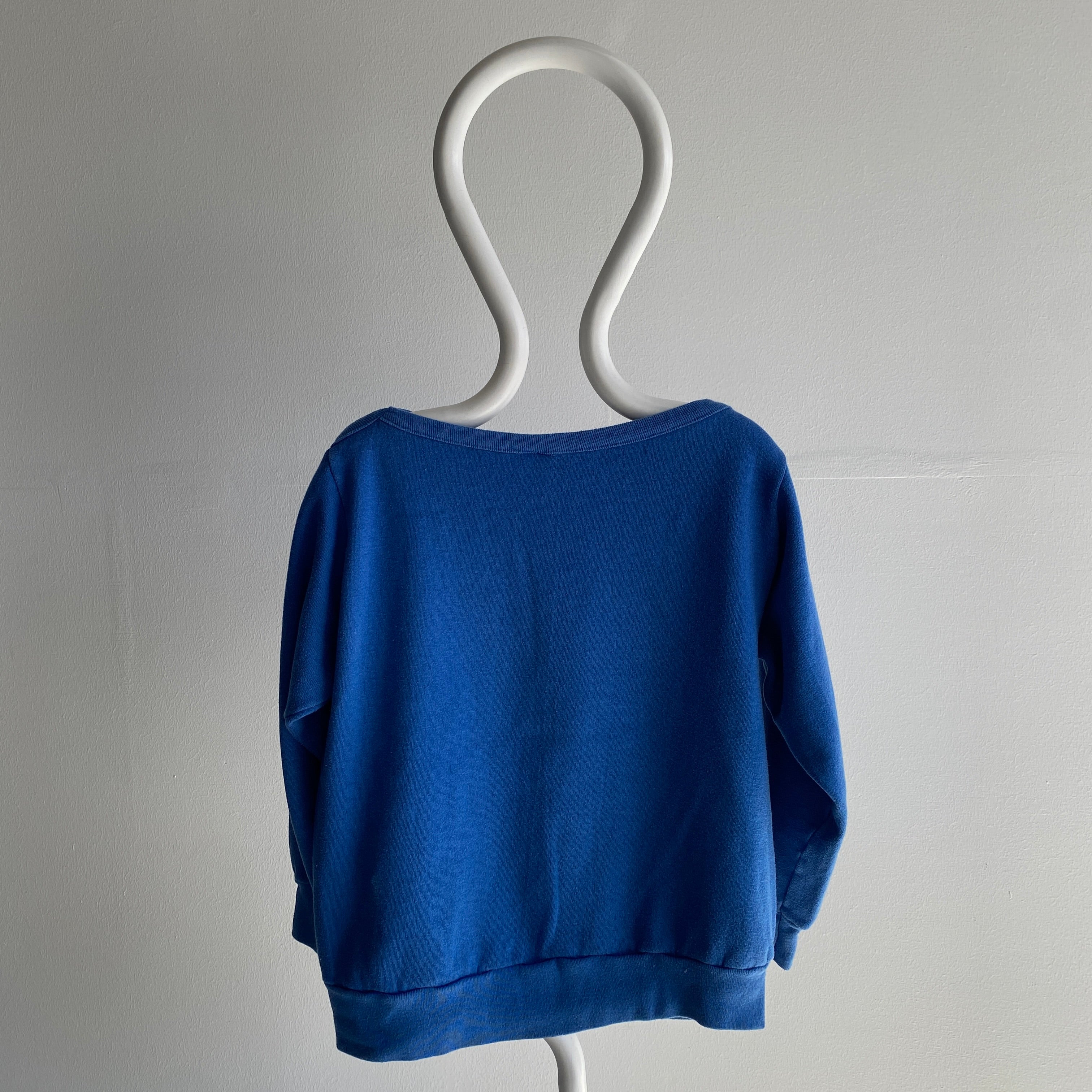 1980s Boat Neck Blank Blue Sweatshirt by Ultra Sweats/Pannill