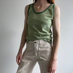 1970s Heather Green Blank Tank with Contrast Piping