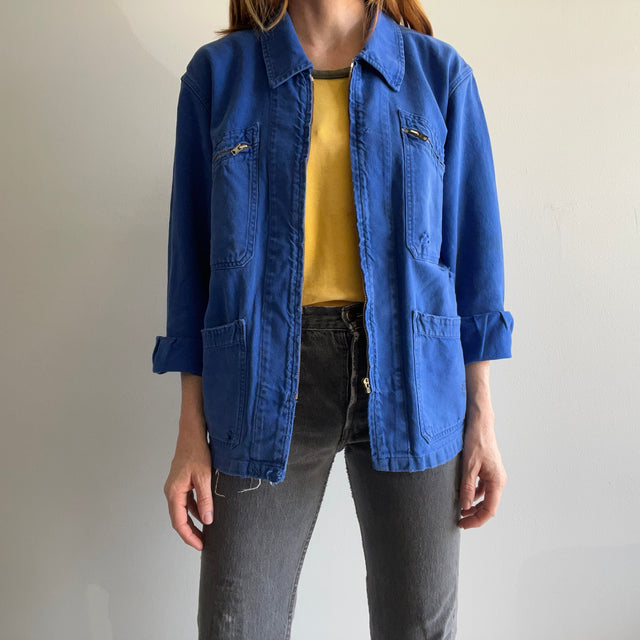 1970/80s Thrashed French Workwear Chore Coat with Mending