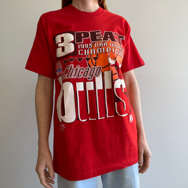 1993 3 Peat Chicago Bulls T-shirt à couture simple FOTL