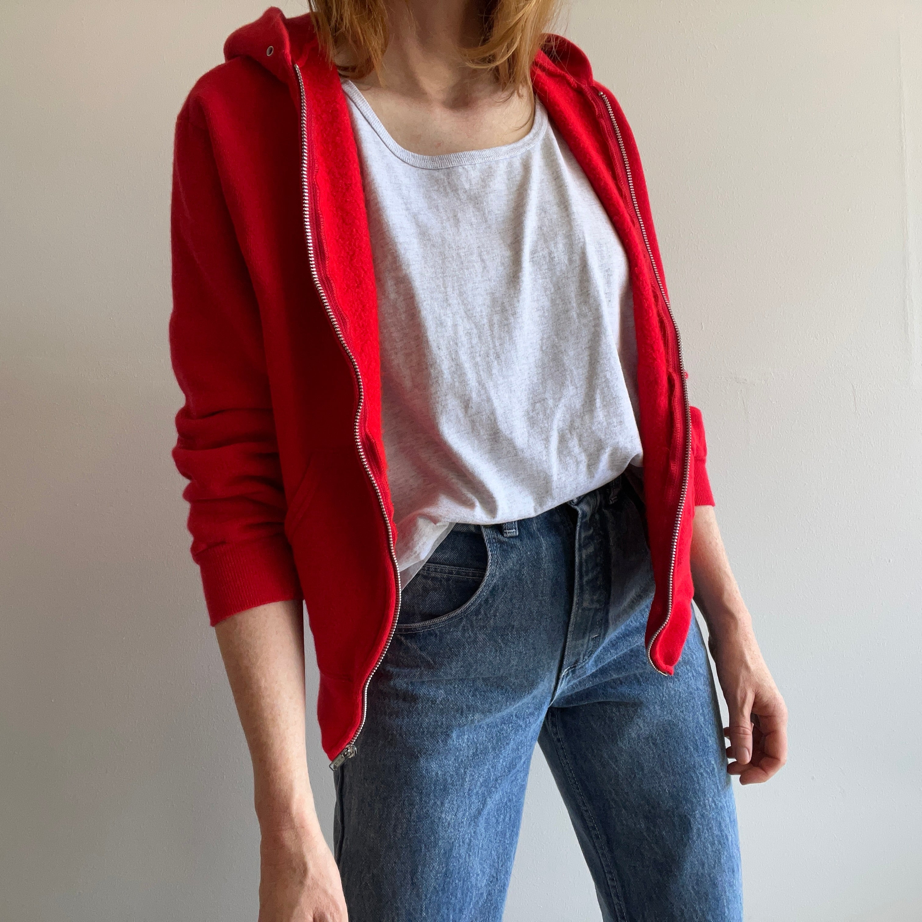 GG 1980s Red Zip Up Hoodie by Bassett Walker