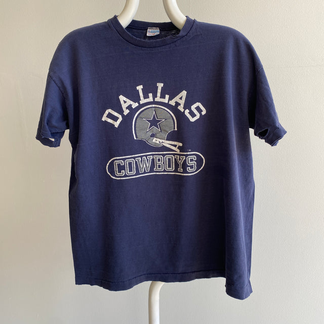 1970s Champion Blue Bar Dallas Cowboys Thrashed T-shirt en coton
