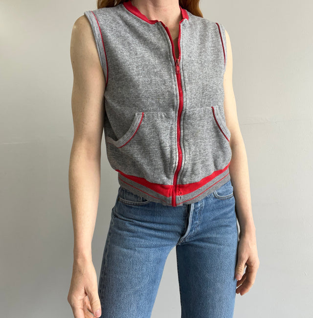 1980s Two Tone Gray and Red Vest - Lightly Thrashed