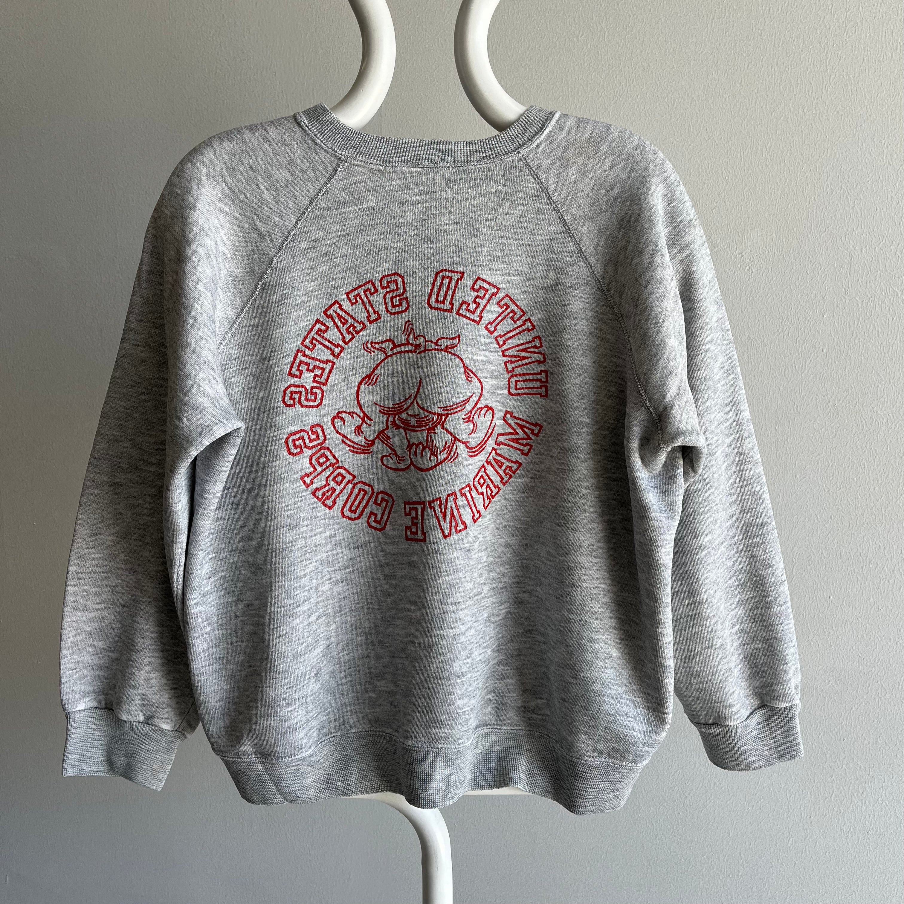 1970/80s Front and Back USMC Sweatshirt - The Bully Butt on The Backside!