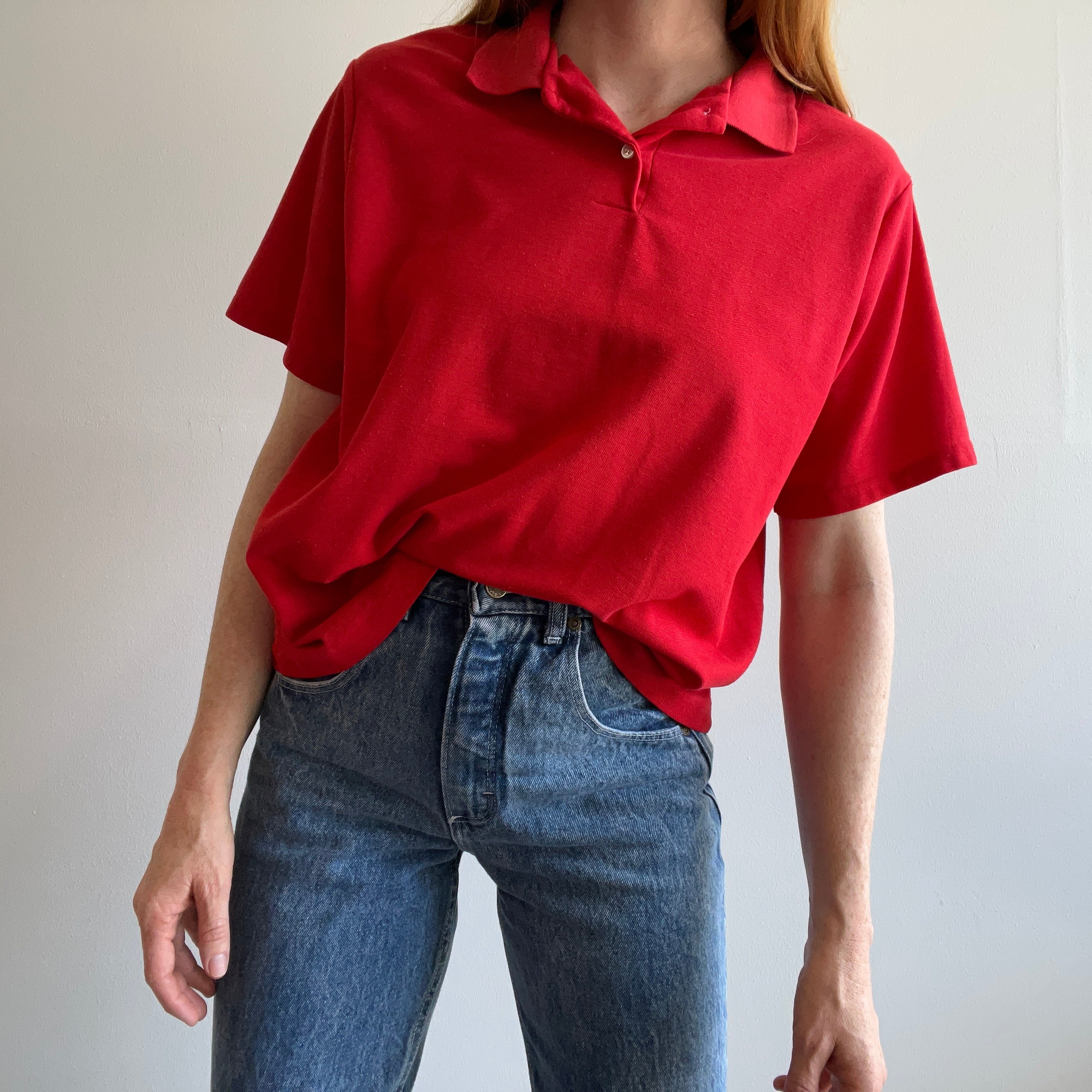 GG 1980s Blank Red Boxy Polo T-Shirt