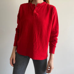 1990s L.L. Bean USA Made Red Thermal Henley Long Sleeve