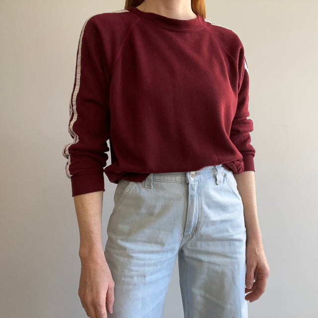 Raglan triple rayure bordeaux des années 1980