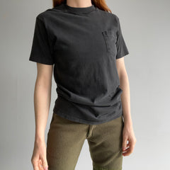 1980s Faded Blank Black Pocket T-Shirt by Hanes