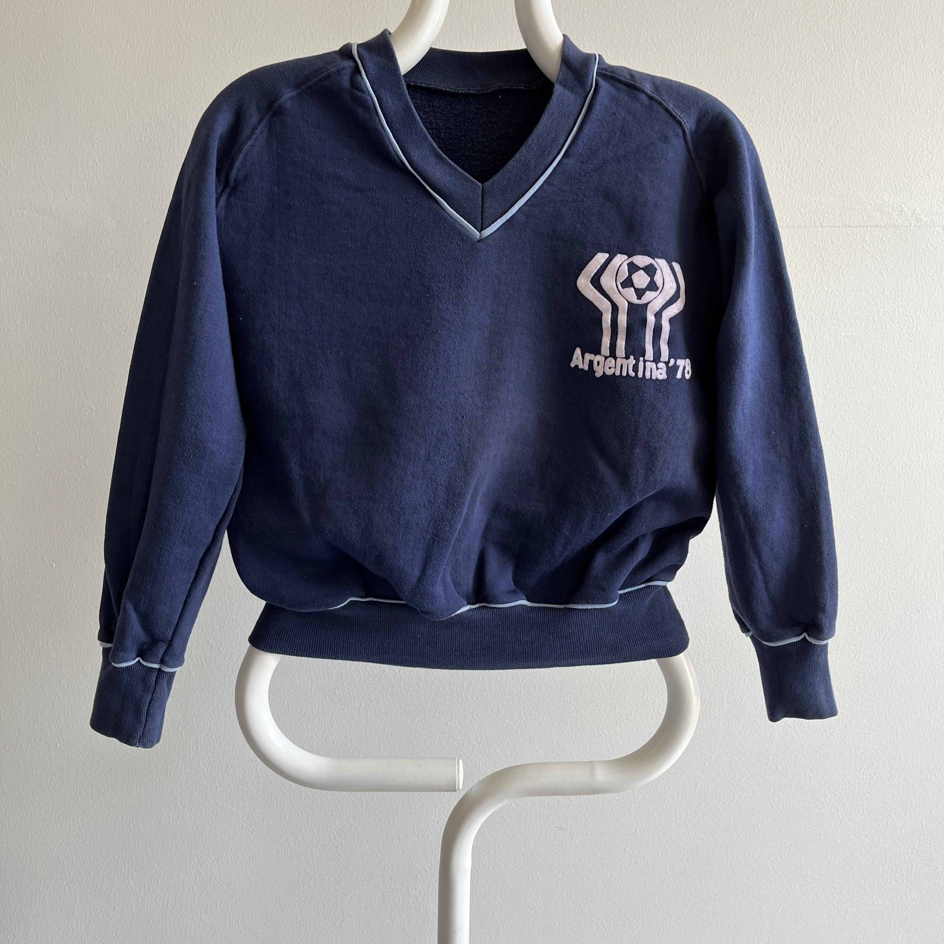 1978 Argentina Soccer V-Neck Sweatshirt - Smaller Size Sturdy Cotton Blend