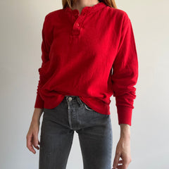 1990s L.L. Bean USA Made Red Thermal Henley Long Sleeve