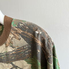 T-shirt à manches longues camouflage de chasse des années 1980/90 avec col contrasté
