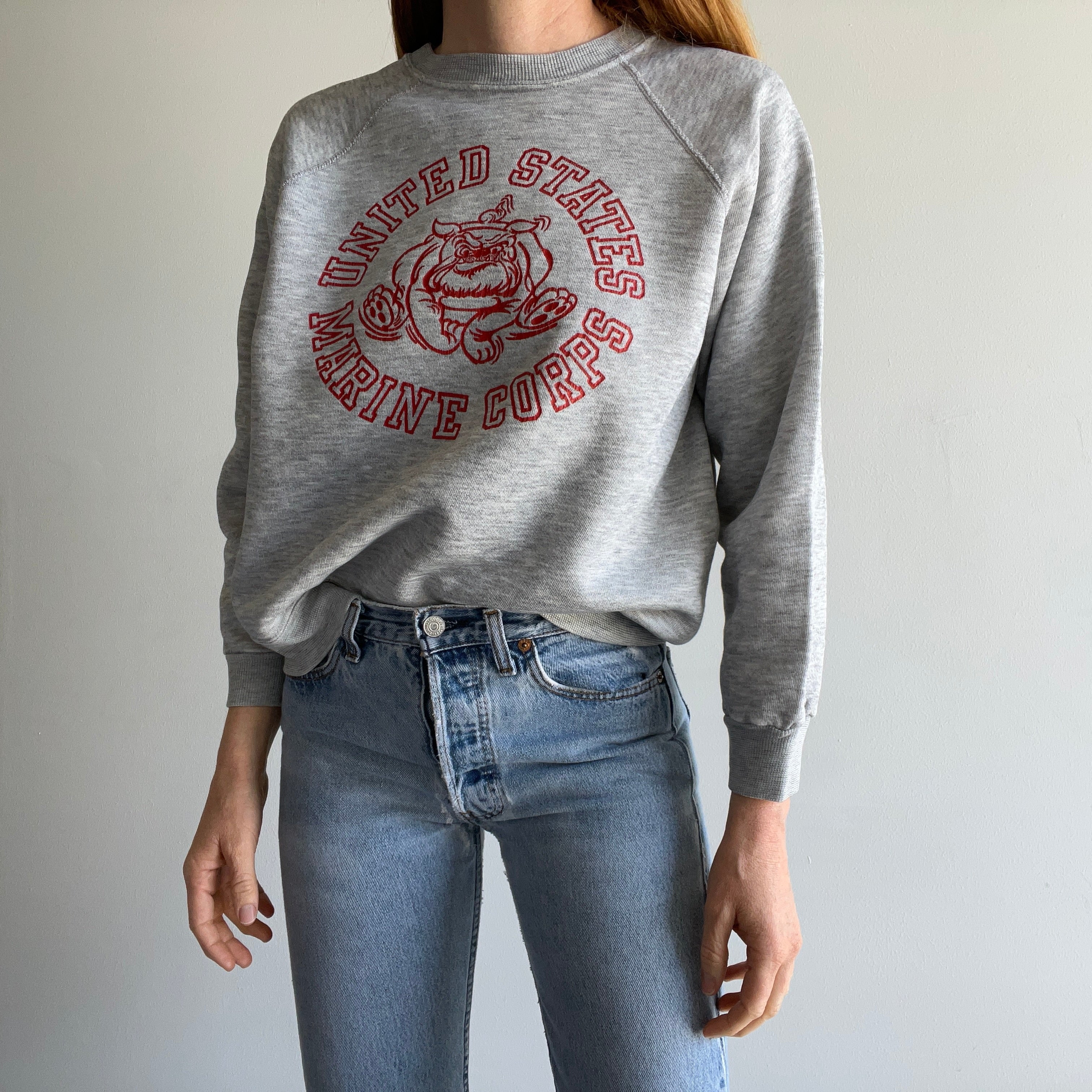 1970/80s Front and Back USMC Sweatshirt - The Bully Butt on The Backside!