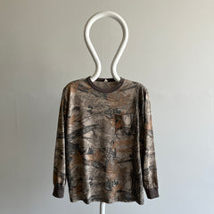 1990s Brown Tree Camo Long Sleeve Rolled Neck T-Shirt