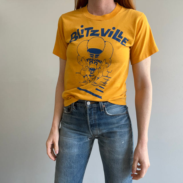 1990s Blitzville Trojans Football Graphic T-Shirt