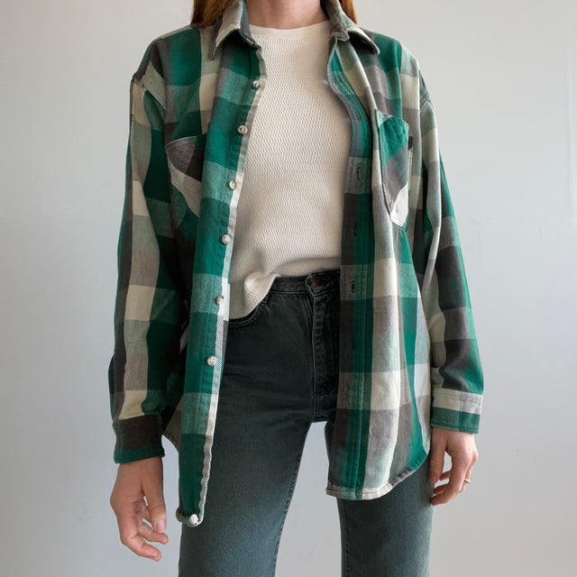 1990s Green and Black Heavyweight Cotton Flannel