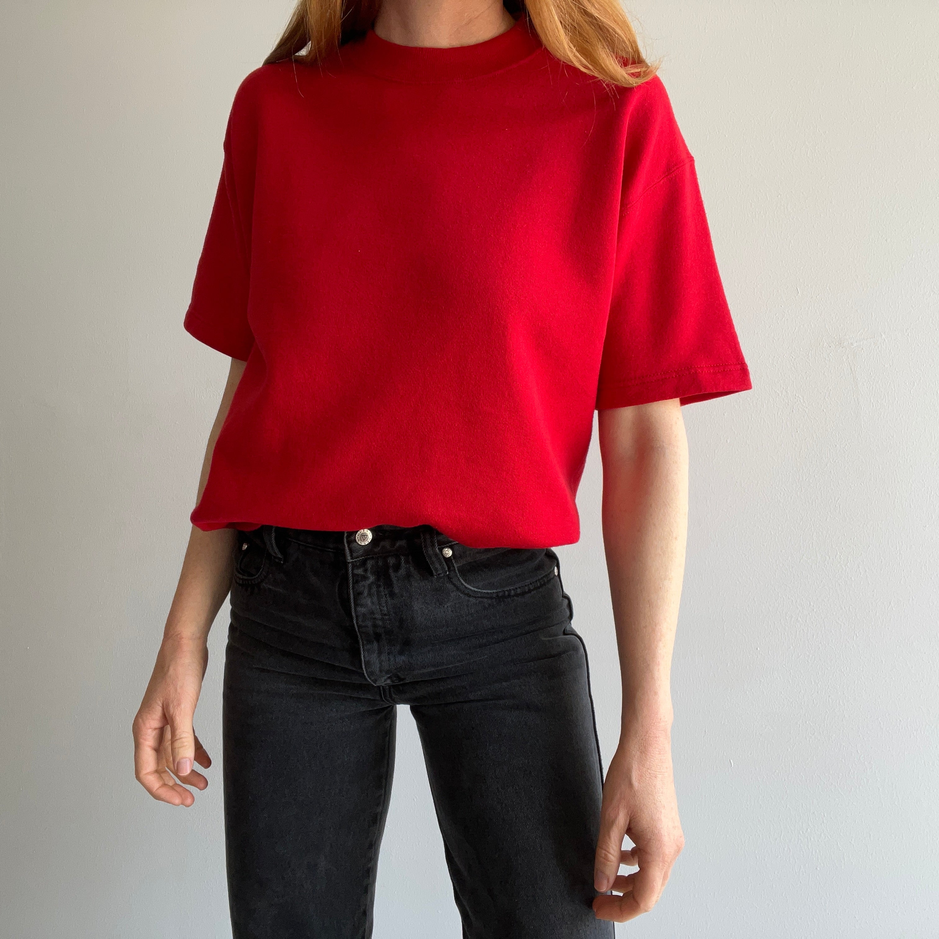 1980/90s Blank Red Warm Up T-Shirt Sweatshirt by Jerzees