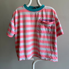 1990s Super Boxy Neon Striped Pocket T-Shirt - HUZZAH!