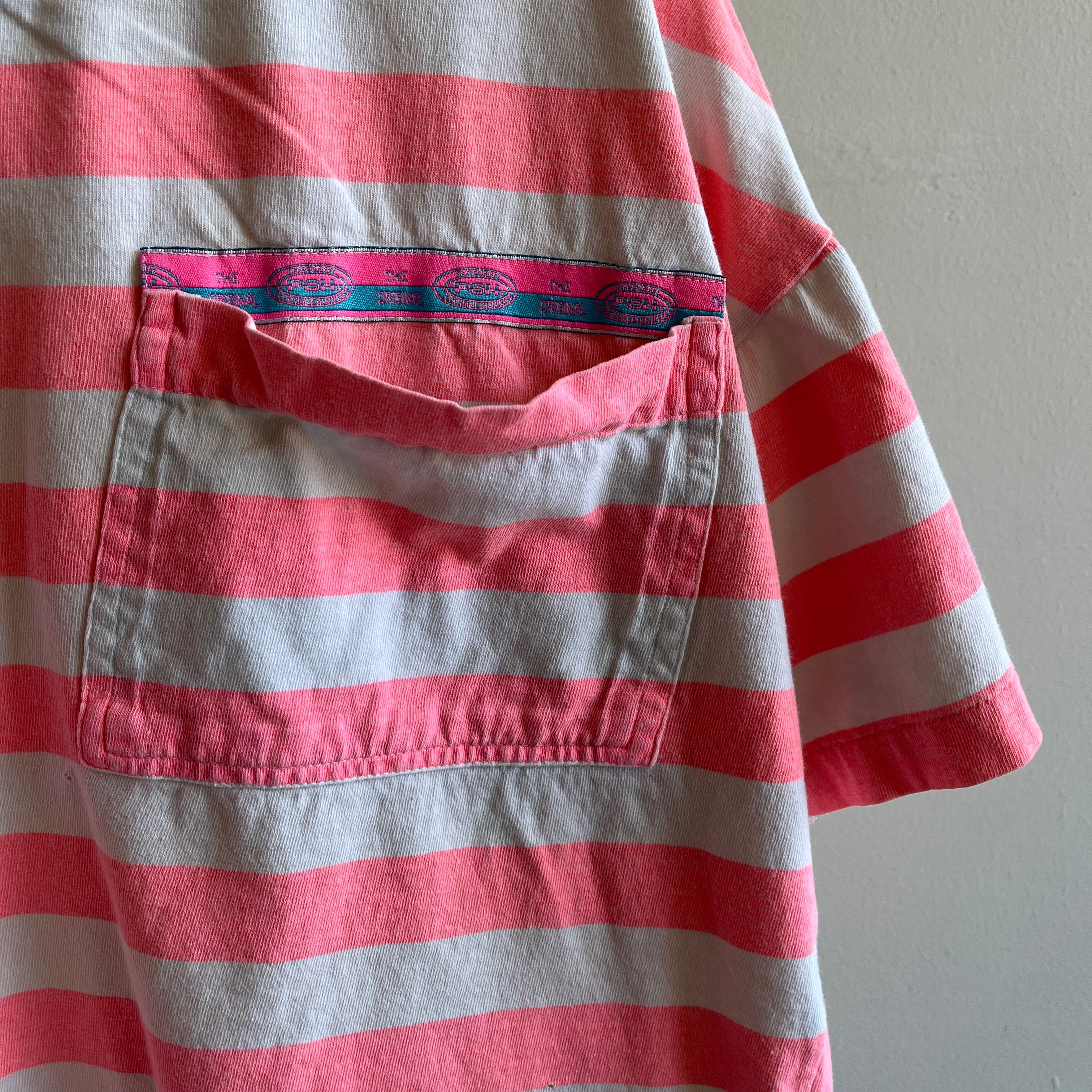 1990s Super Boxy Neon Striped Pocket T-Shirt - HUZZAH!