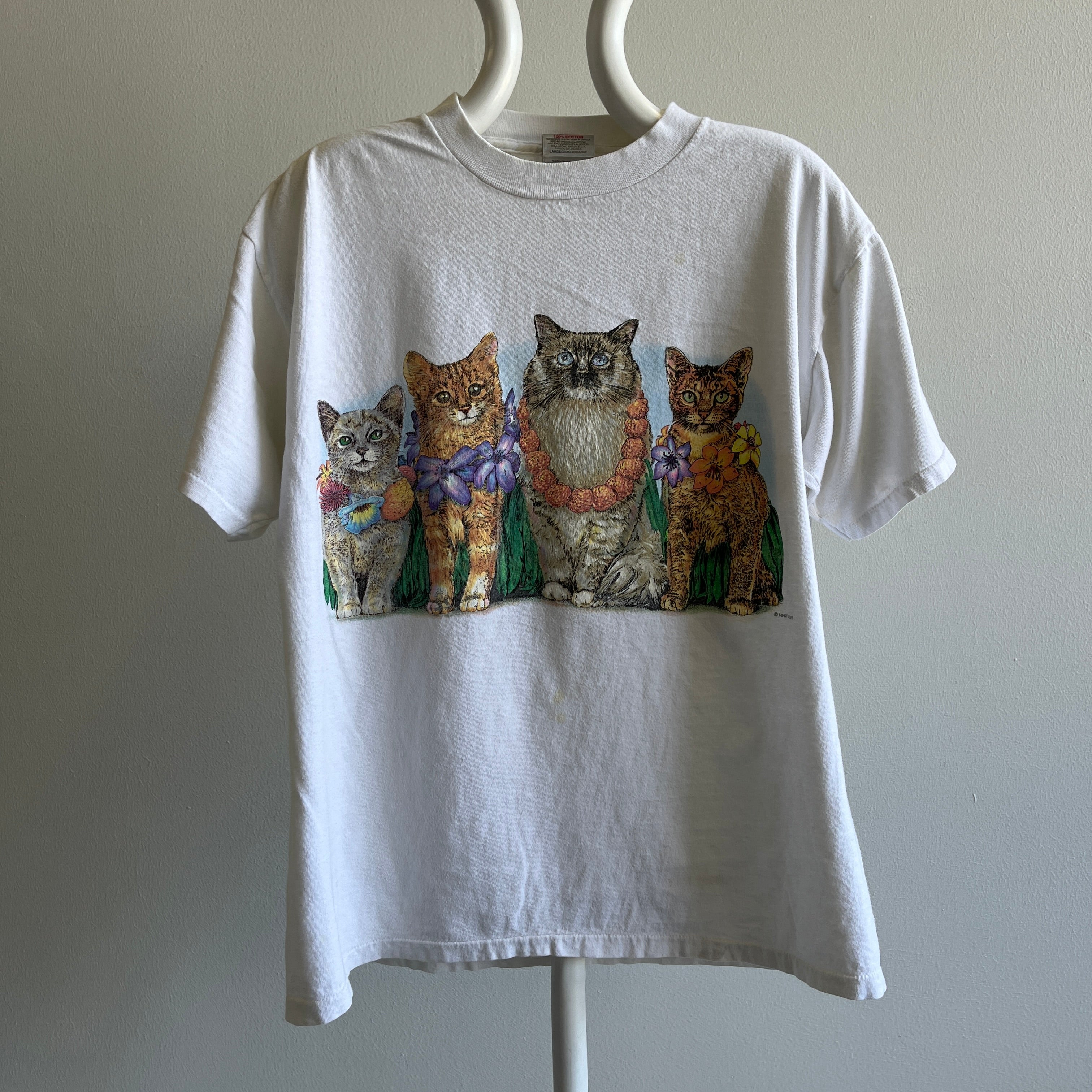 1990s Hawaiian Cats Front and Back T-Shirt - WOW