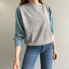 Sweat-shirt color block gris et jade des années 1980