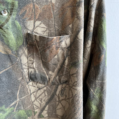 1980s Hunting Camo Chemise Henley en coton à manches longues