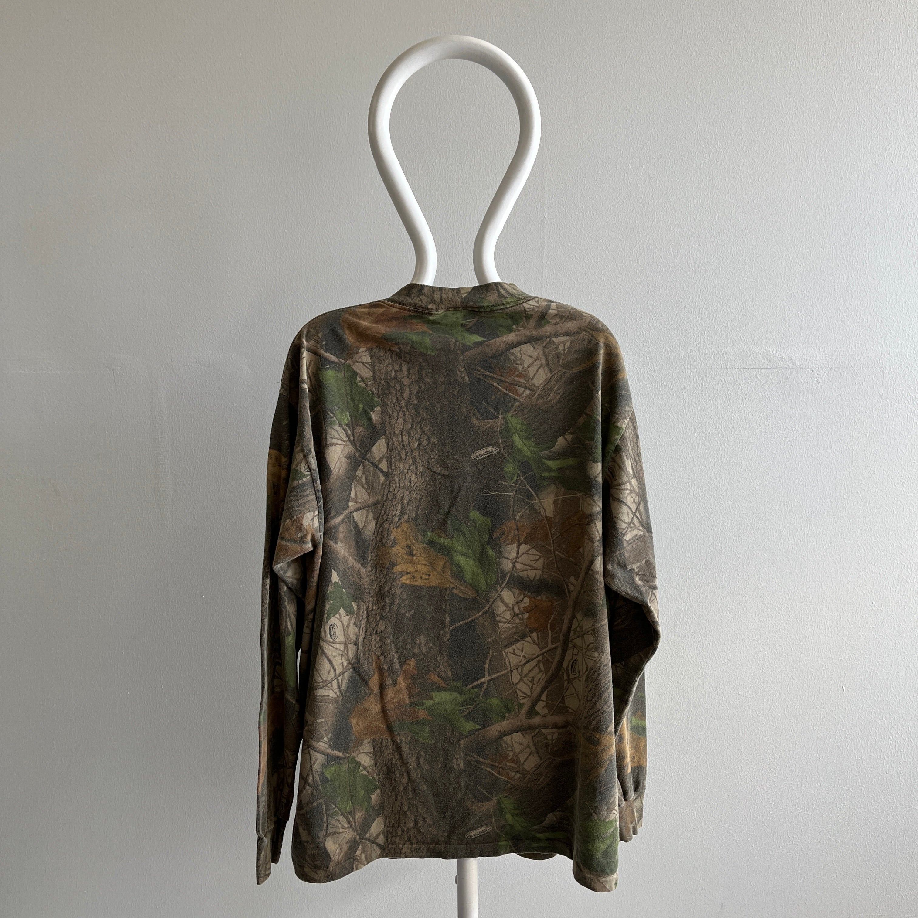 1980s Hunting Camo Long Sleeve Cotton Henley Shirt