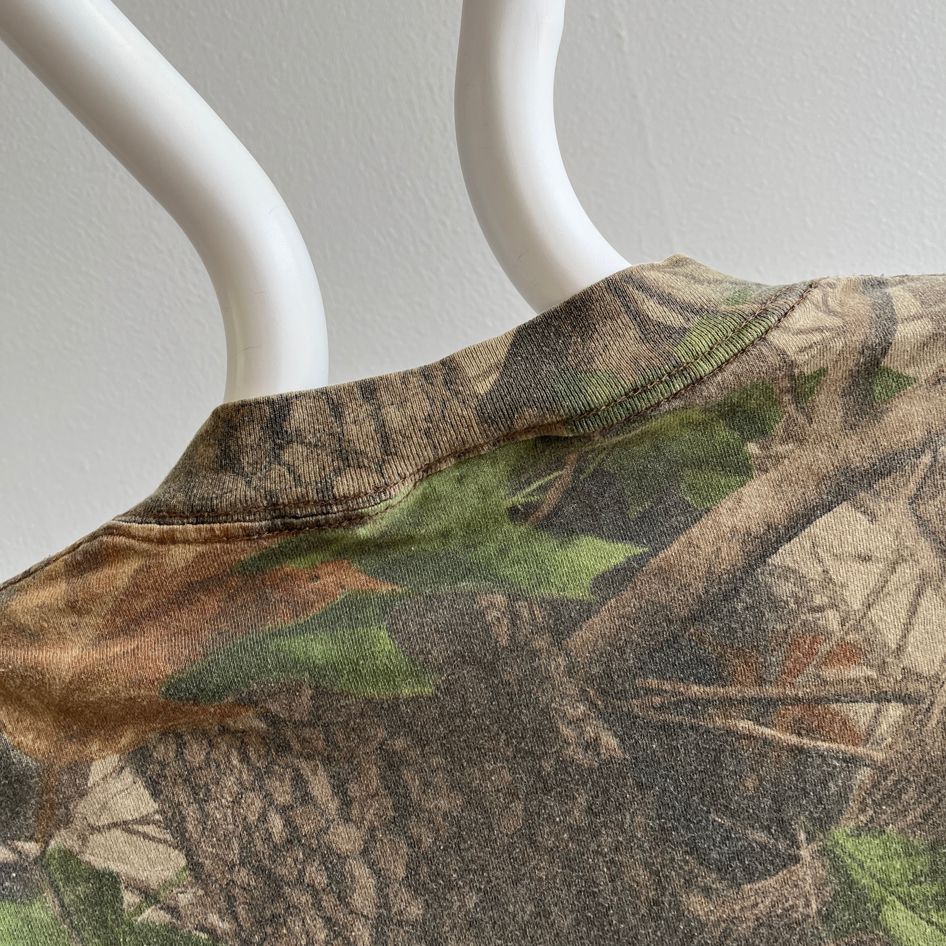 1980s Hunting Camo Long Sleeve Cotton Henley Shirt