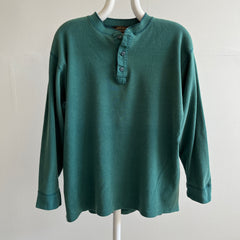 1980 USA Made Eddie Bauer Cotton Medium Weight « Dusty Green » Henley à manches longues