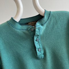 1980 USA Made Eddie Bauer Cotton Medium Weight « Dusty Green » Henley à manches longues