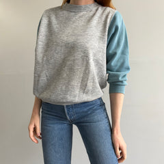 Sweat-shirt color block gris et jade des années 1980