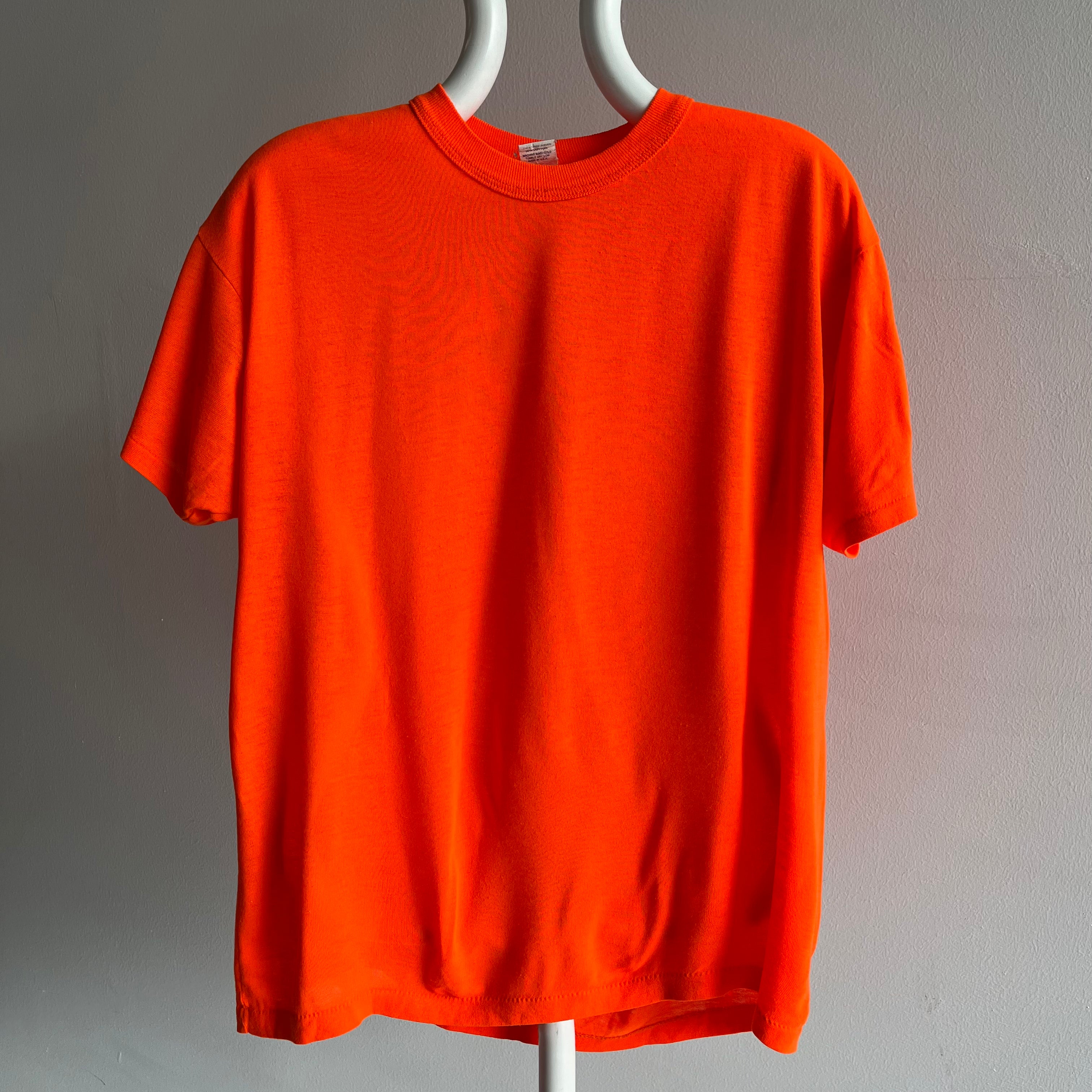 T-shirt orange fluo très doux des années 1980